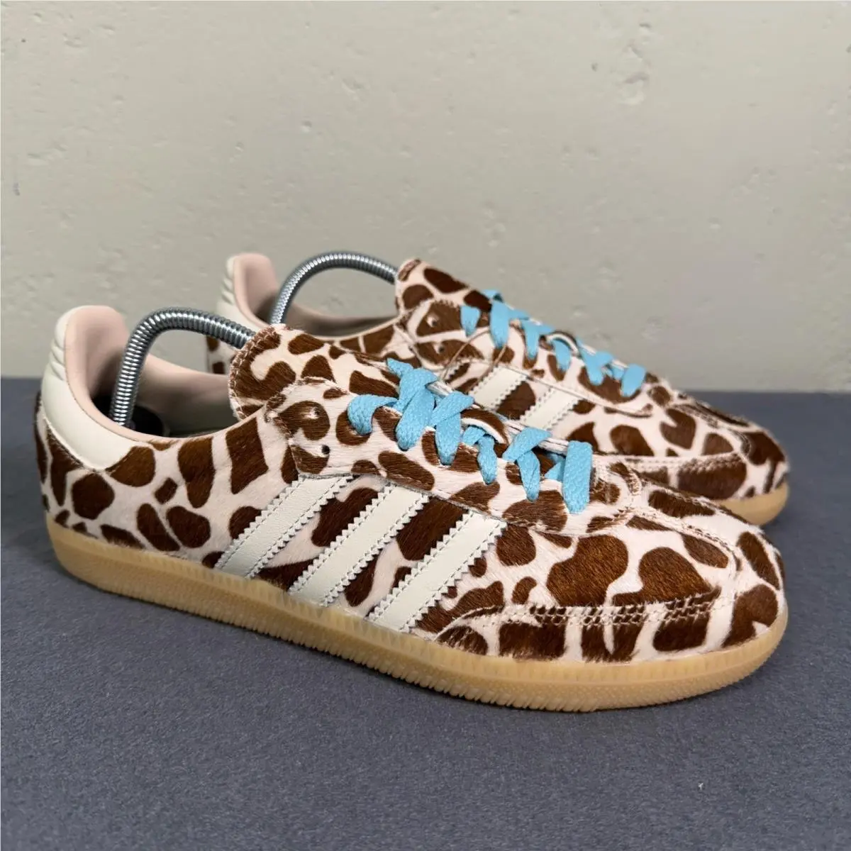 Samba OG Giraffe Print Shoes Womens 7 White Brown Blue Laces Casual by Adidas
