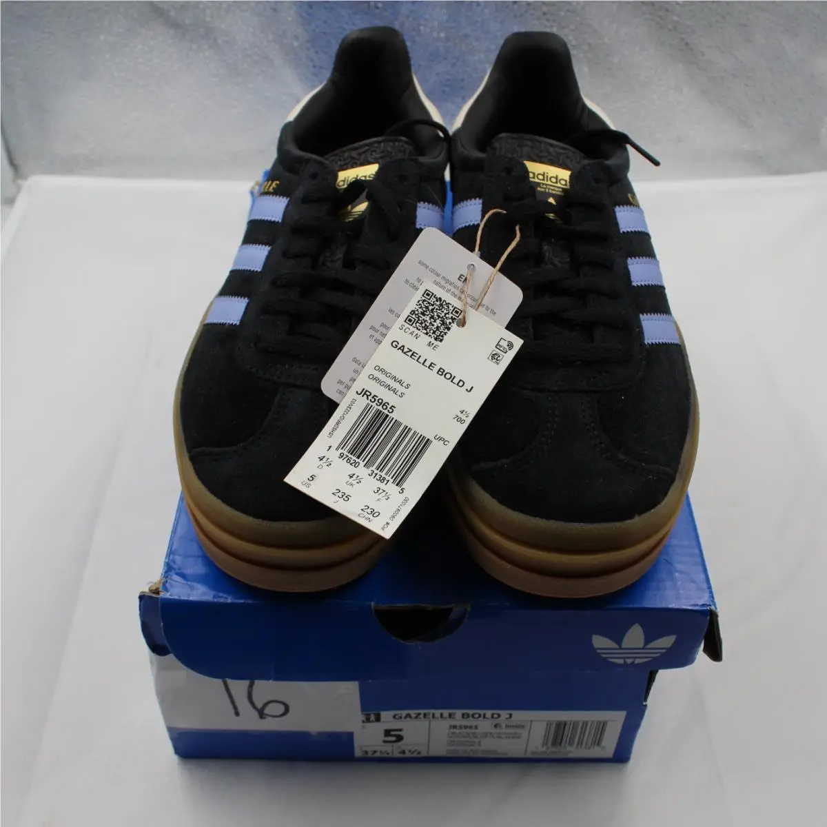 Adidas Gazelle Bold J Black Blue Spark Platform Shoes JR5965 Size 5 Youth Unisex