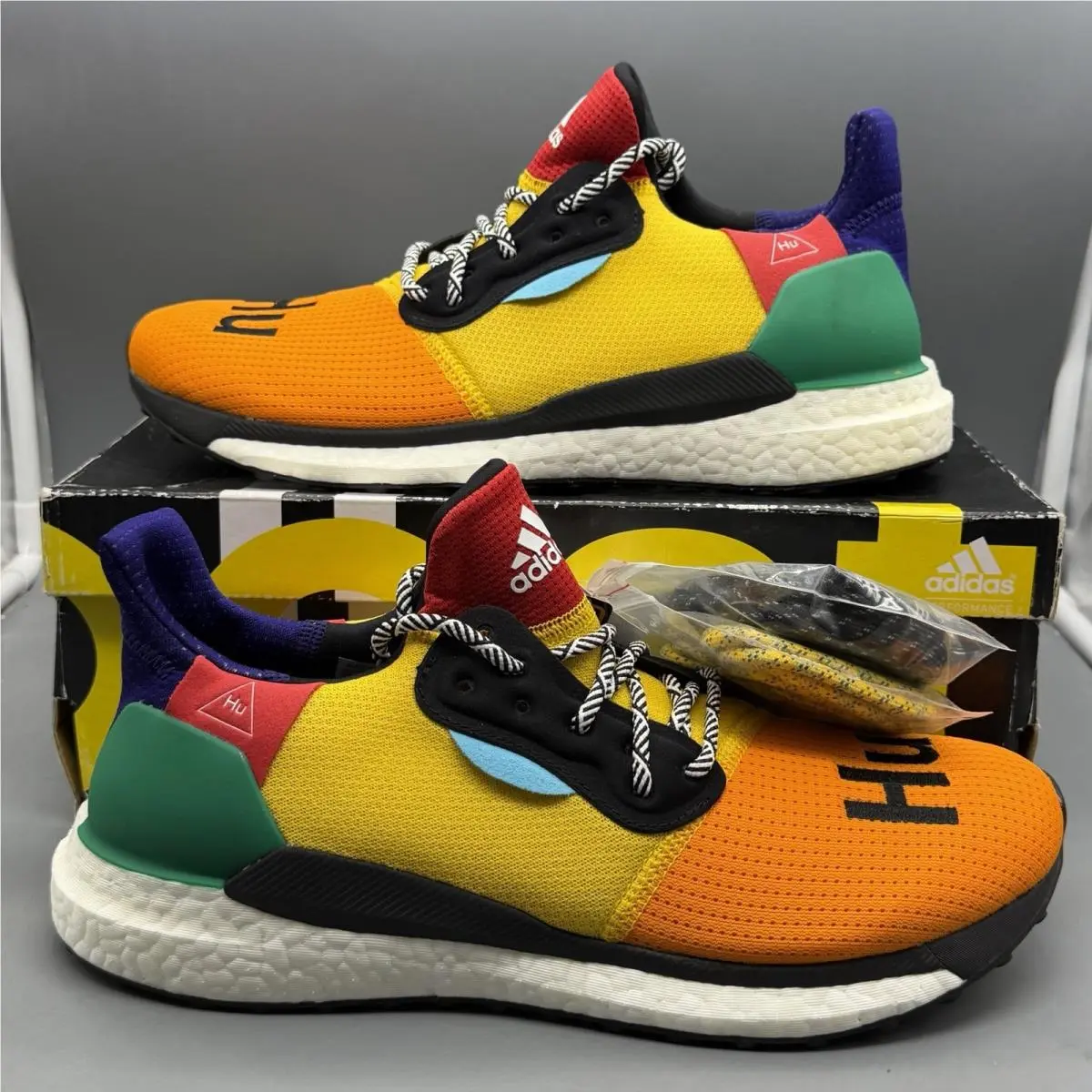 Pharrell x Solar Hu Glide Mens 10 Athletic Shoes Humankind ‘bold Gold’ by Adidas