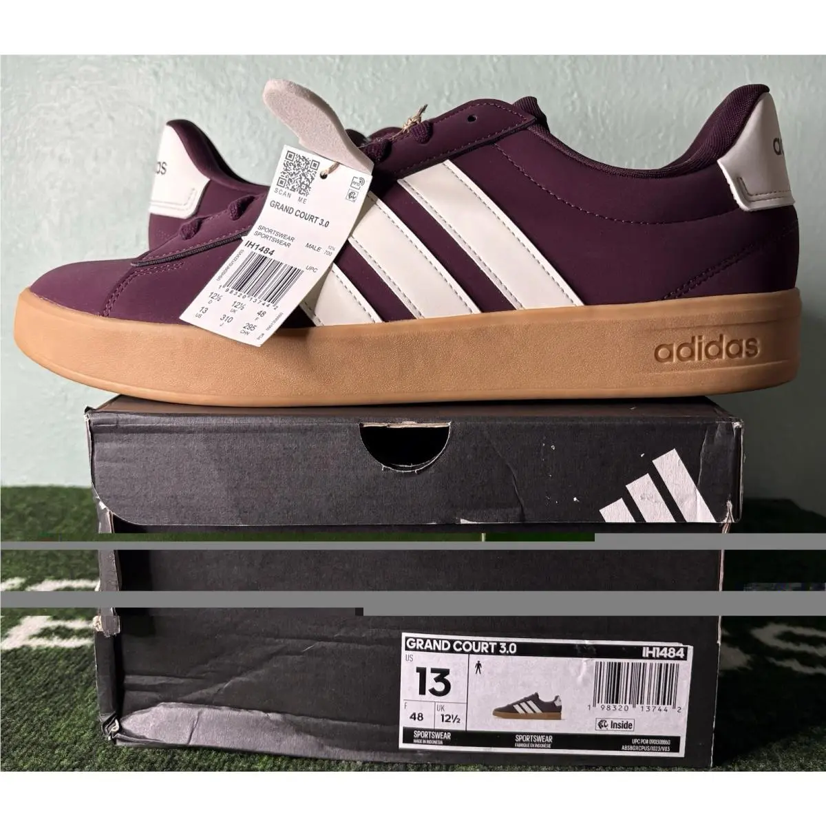 US Men`s 13 -  Grand Court 3.0 Maroon Off White IH1484 by Adidas