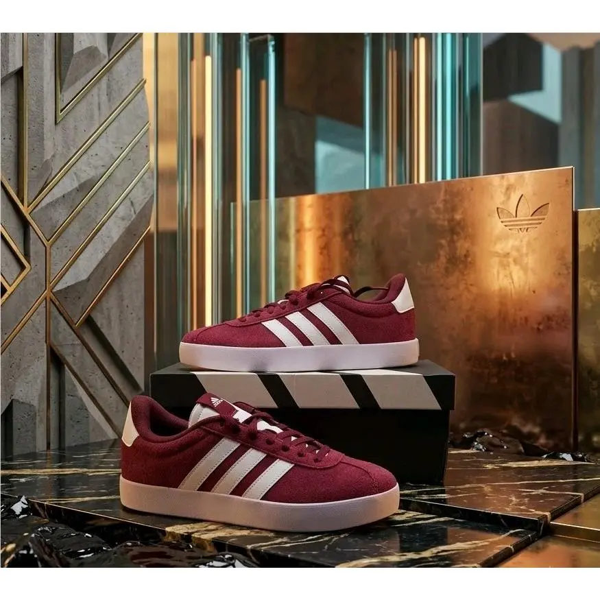 VL Court 3.0 Burgundy White Suede Sneakers Men’s Size 7.5 IF4457 by Adidas