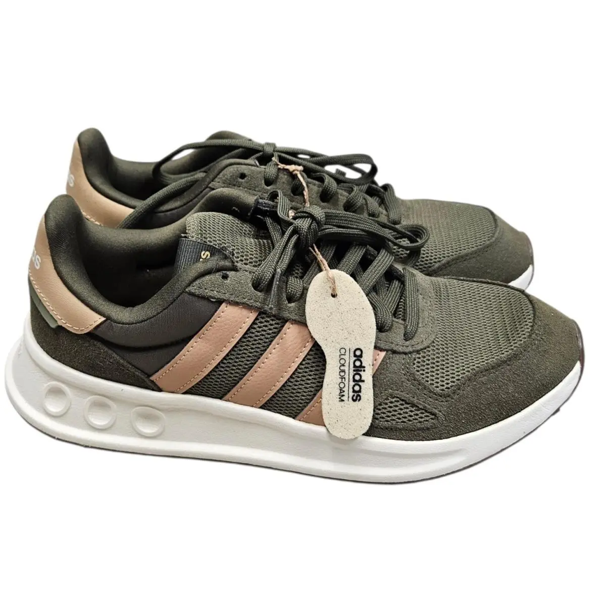 Adidas Run 84 Sneakers Mens 8 Olive Green Tan Cloudfoam Athletic Running Shoes
