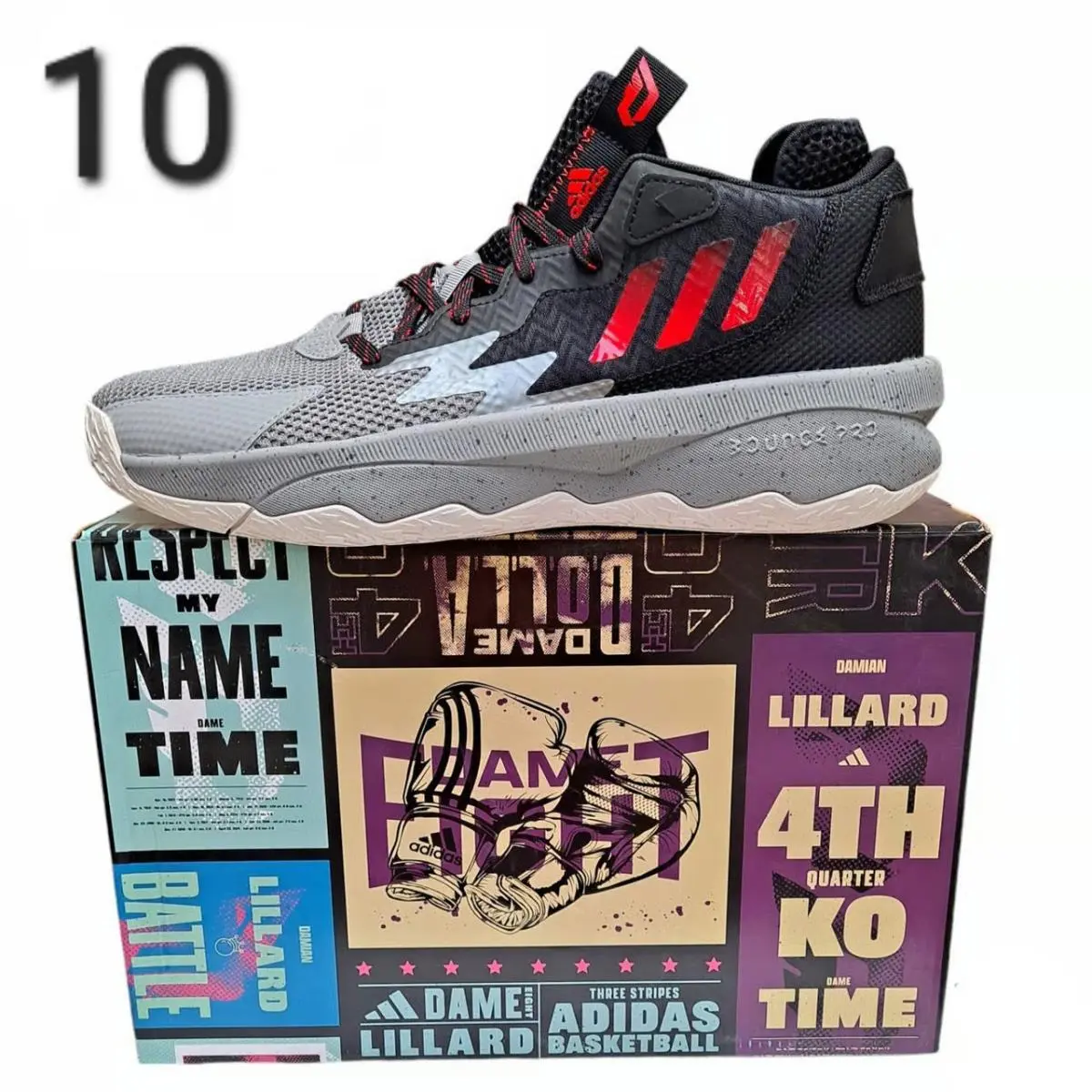 Size 10 - Adidas Dame 8 Bridge City - Grey/black - Damian Lillard - HR1558