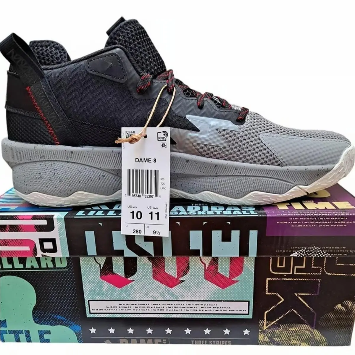 Adidas shoes - adidas Dame 8 - Dame - HR1558 - Gray, Manufacturer: Grey/Red/Black 1