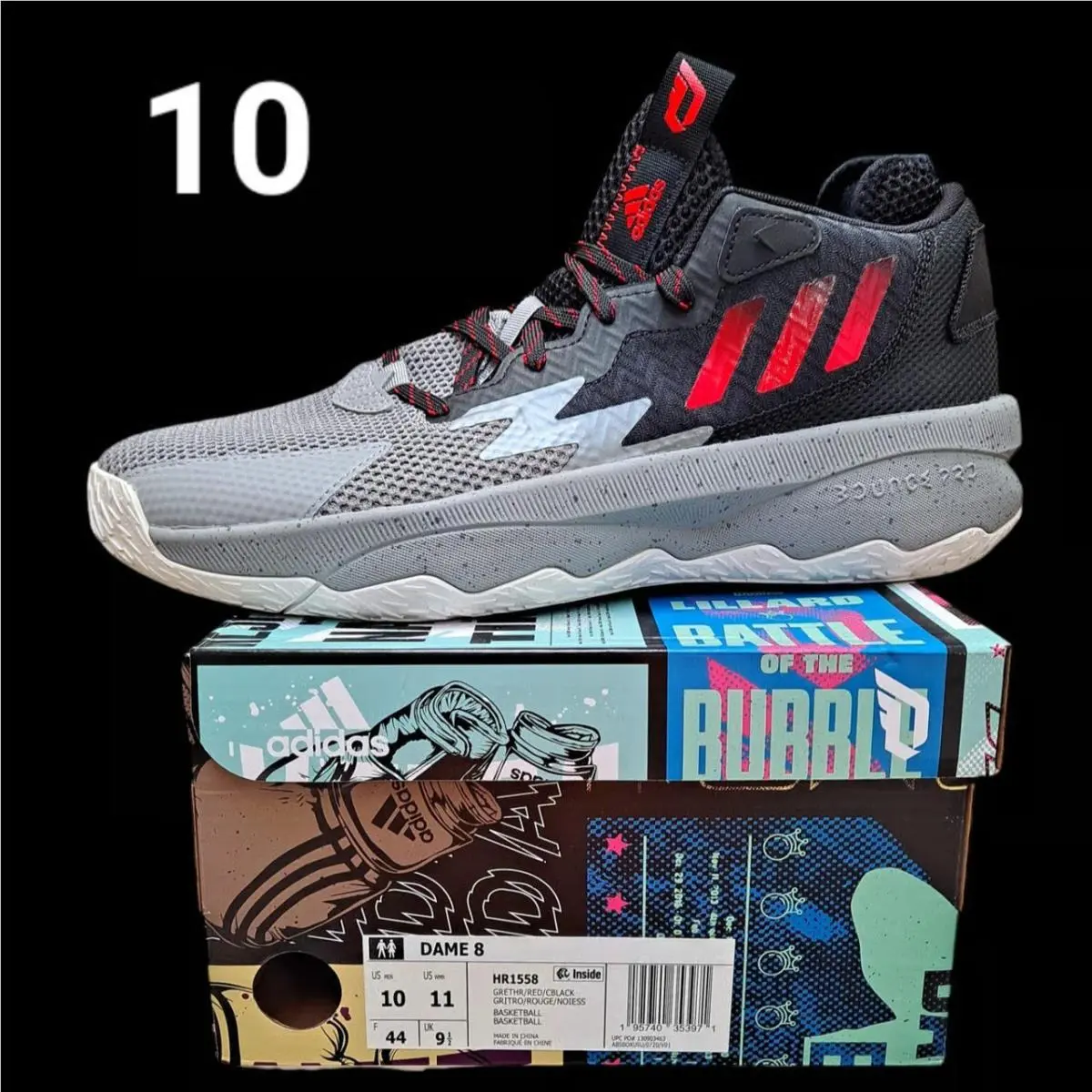 Adidas shoes - adidas Dame 8 - Dame - HR1558 - Gray, Manufacturer: Grey/Red/Black 5