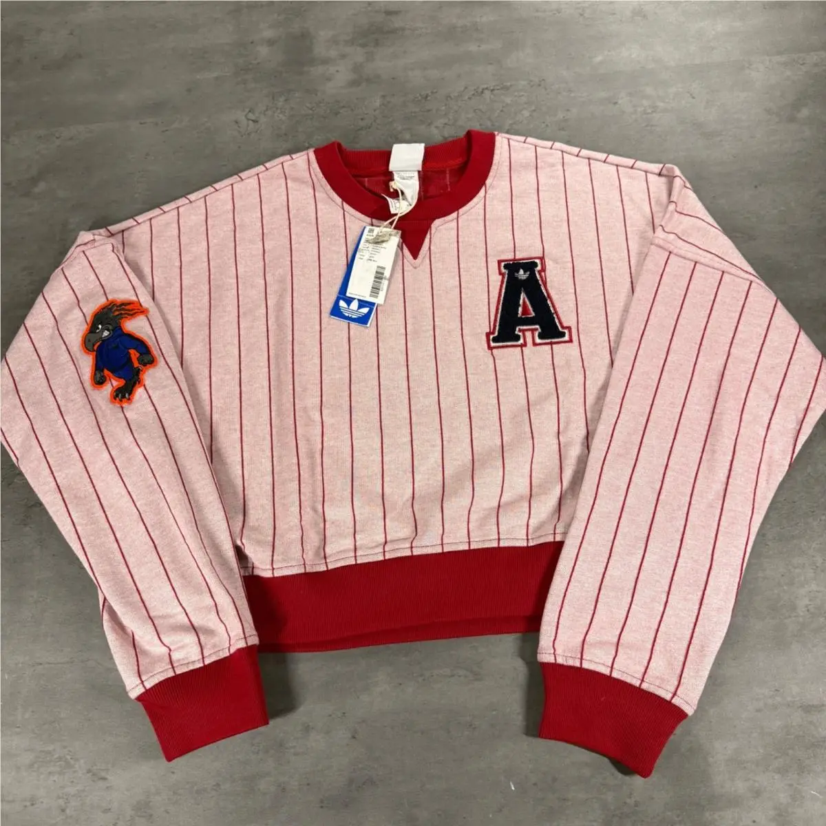 Originals Sweatshirt Womens S Red Navy Pinstripe Varsity Cropped Sample by Adidas