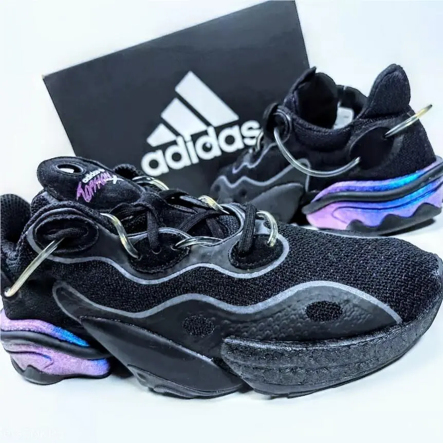 US 13 Men`s Black Blue Purple Knit Retro Run Boost Torsion X FV4551 by Adidas
