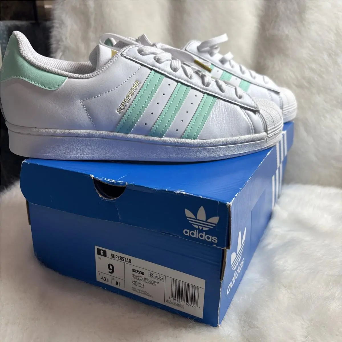 Adidas Superstar II Sneaker Shoes White Aqua Mint Men’s 9