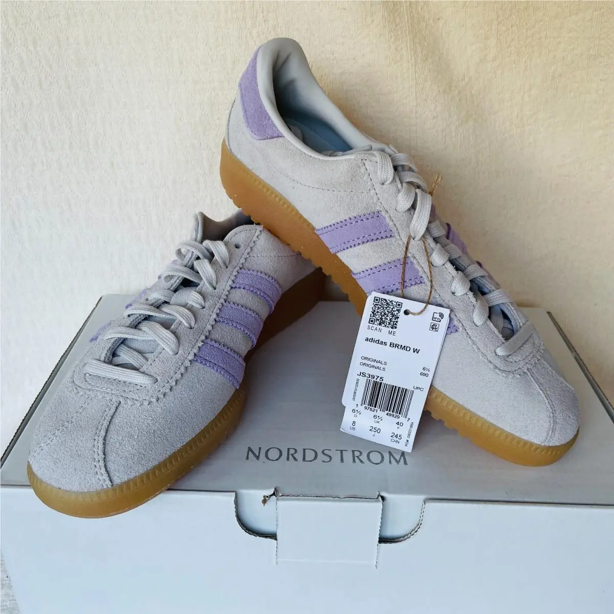 Brmd Grey Suede 3 Stripe Sneakers Women`s Size 8 in Nordstrom Box by Adidas