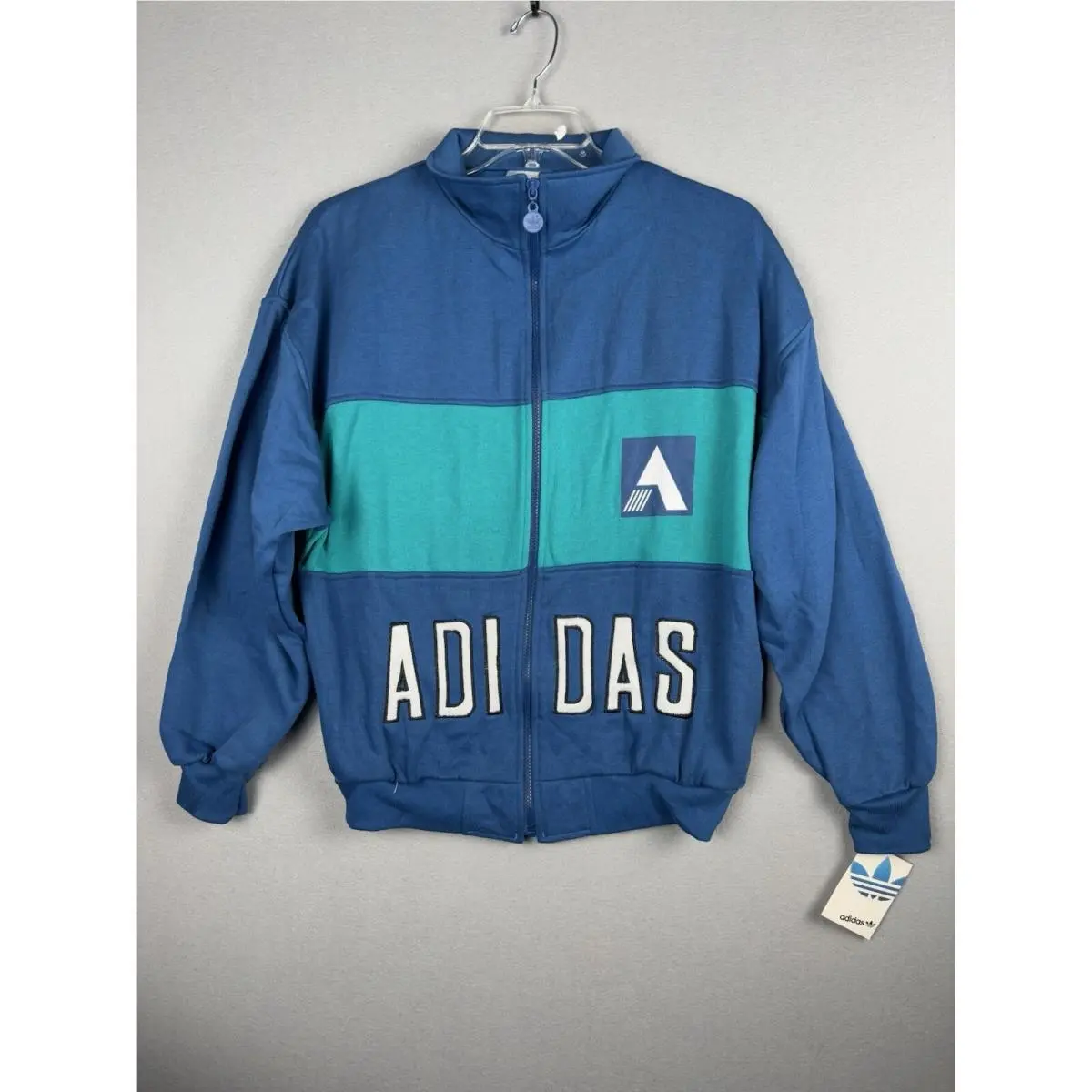 Vintage  Sweater Men’s M Blue Trefoil Full Zip Colorblock Deadstock 3819 by Adidas