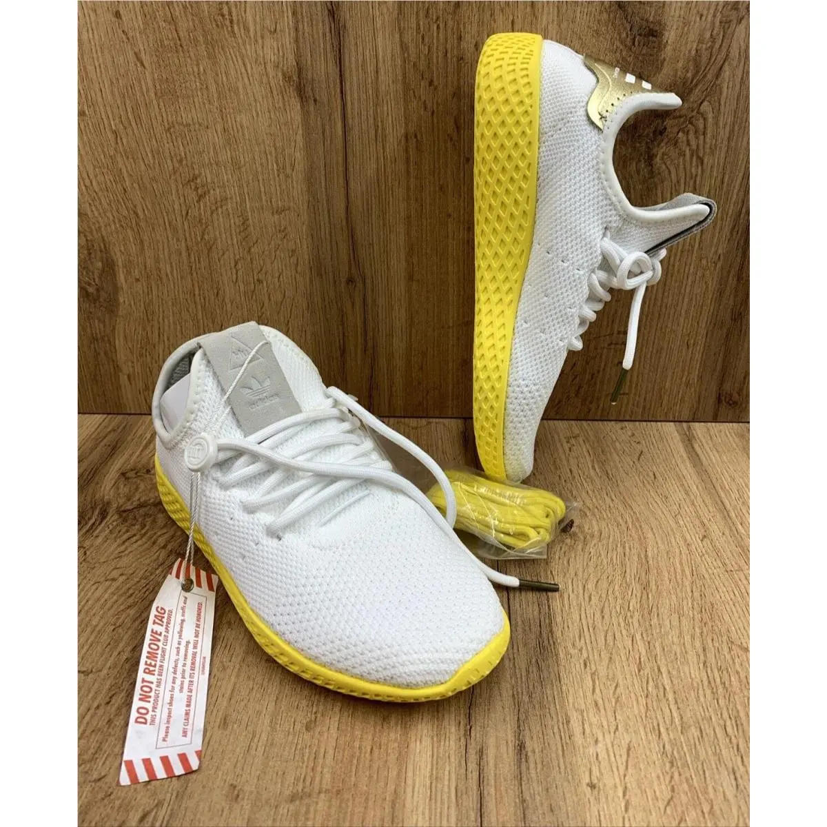 Mens Pharrell Williams Tennis HU Sneakers Size 4 Yellow White Shoes 2017 by Adidas