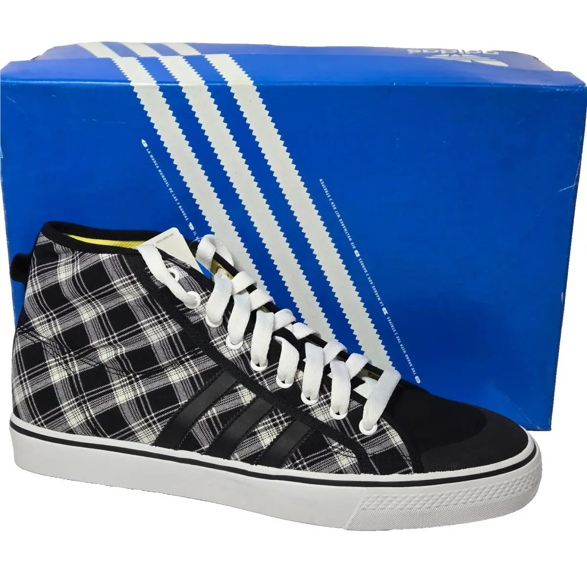 Men`s Nizza Hi Top Sneakers Shoes Black White Plaid Size 13 by Adidas