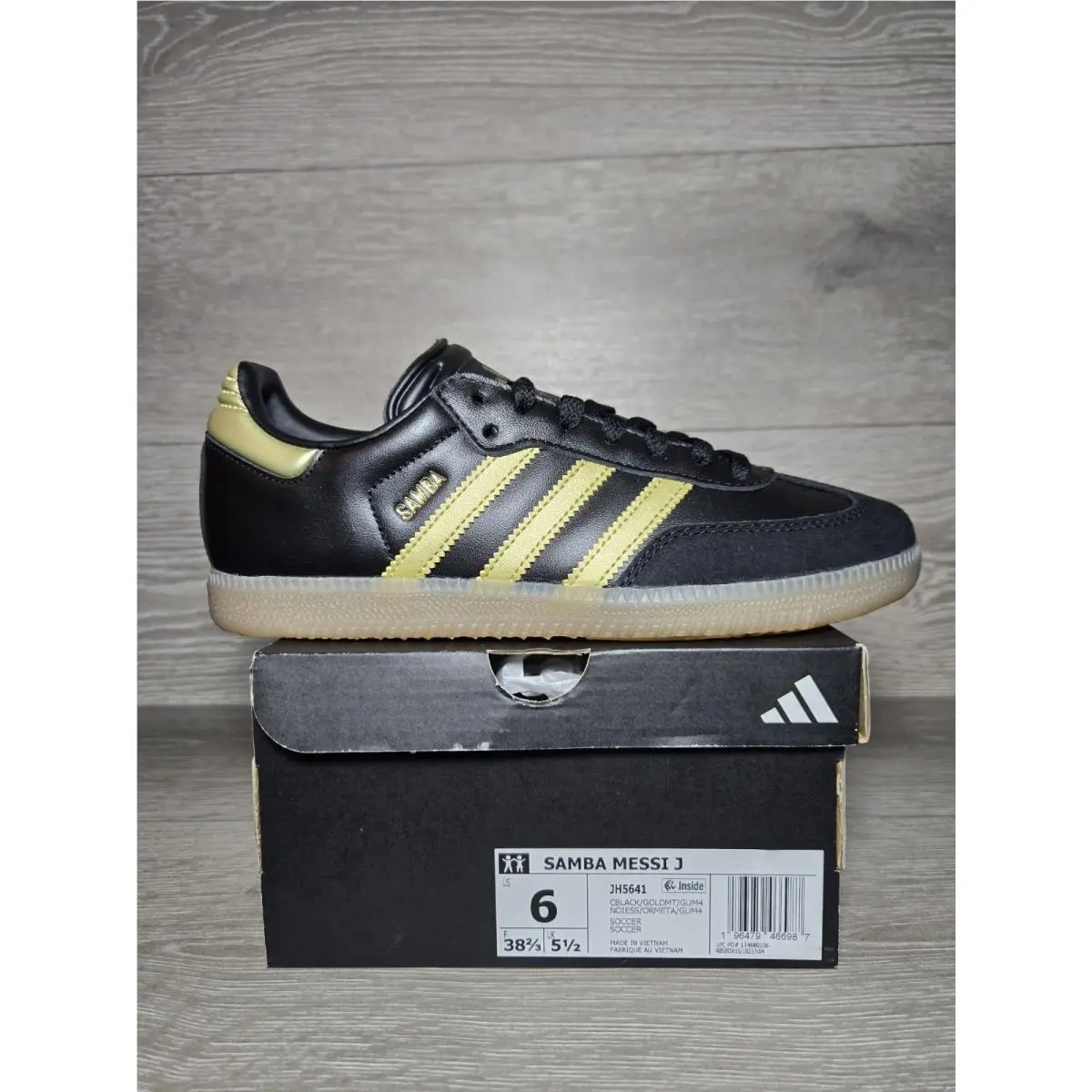 Samba Messi Black Gold JH5641 GS Size 6 Youth / 7 Women by Adidas