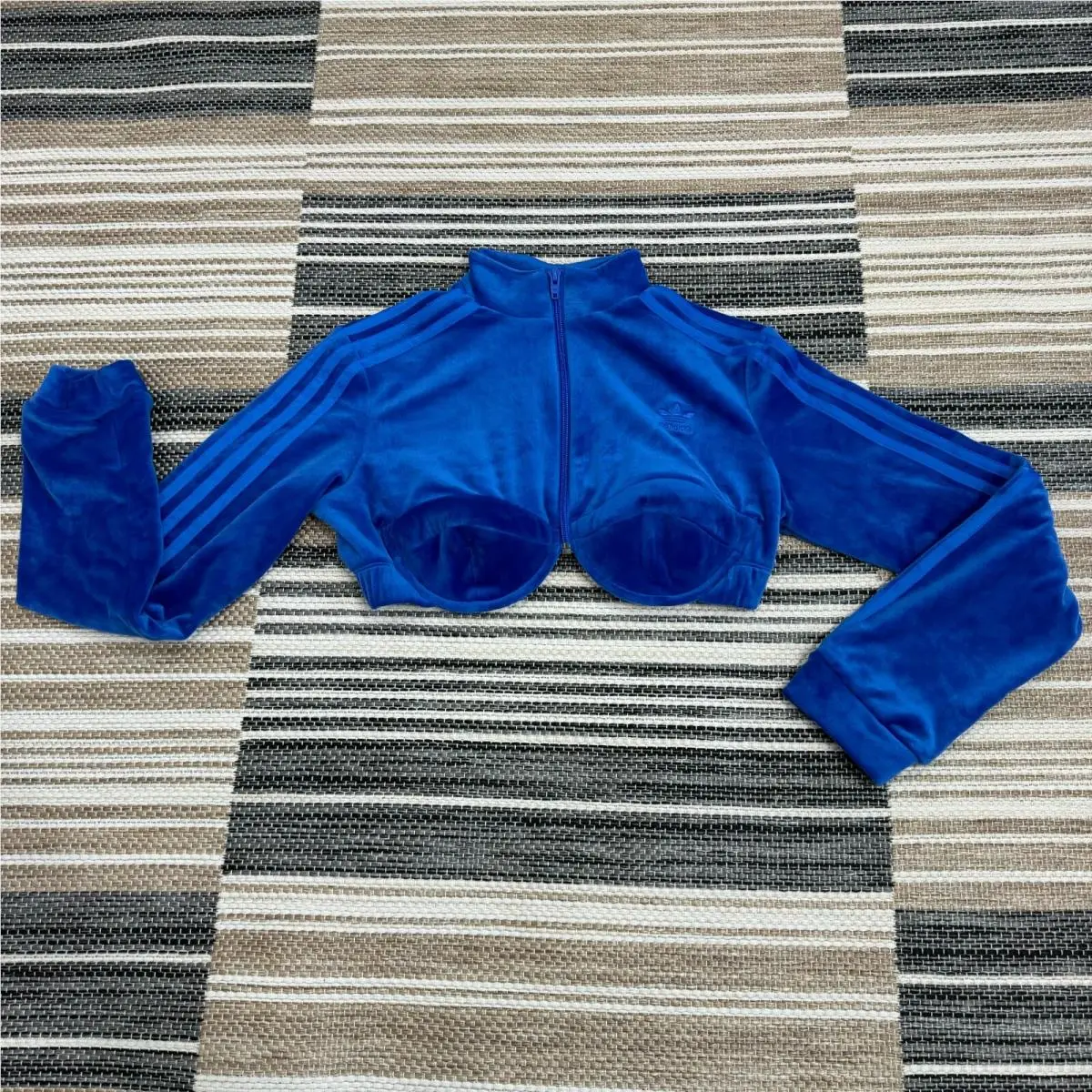 Originals x Jeremy Scott Women`s Track Jacket Cropped Velour Top Blue L by Adidas