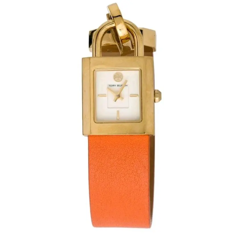 Surrey Watch Orange Leather Band Gold Padlock Charm Case TBW7009 by Tory Burch