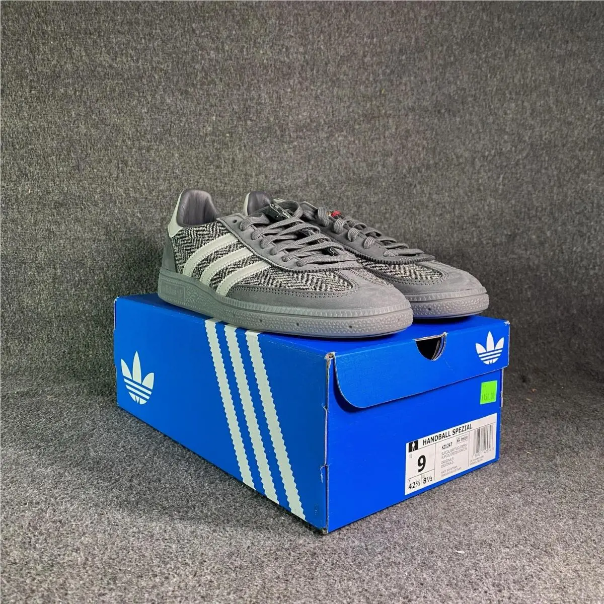 Handball Spezial Harris Tweed Grey Mens Size 9 Low Top Sneakers KJ1247 by Adidas