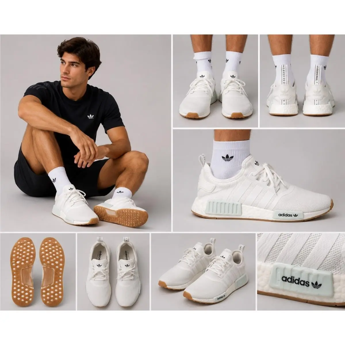 Adidas NMD_R1 Mens Sneakers White Gum GZ9260 Low Top Mesh Running Shoes Size 7