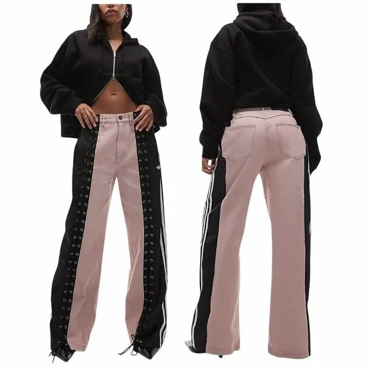 Originals Firebird Denim Track Pants FB Lacing Pink Black Side Stripes S by Adidas