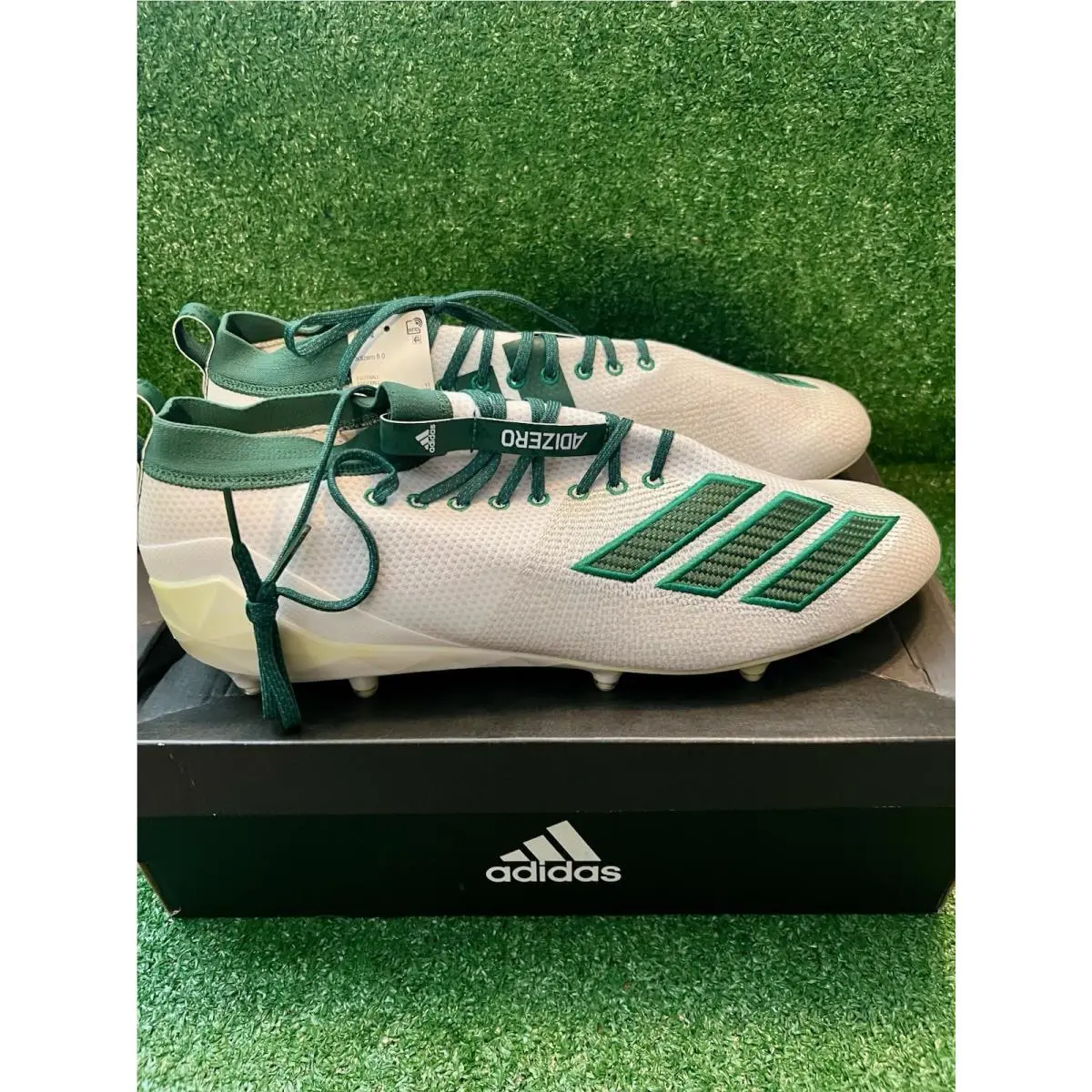 Adizero 8.0 White Green Athletic Football Cleats Men`s Size 18 F35187 by Adidas