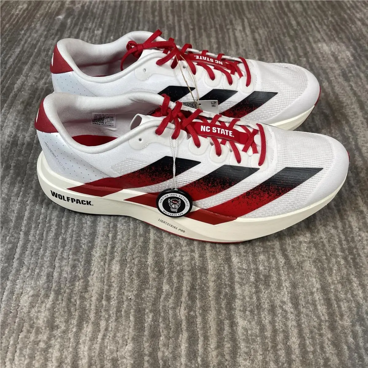 NC State Wolfpack Shoes Mens 10 White Red Ncaa Running Adidas Adizero Evo SL