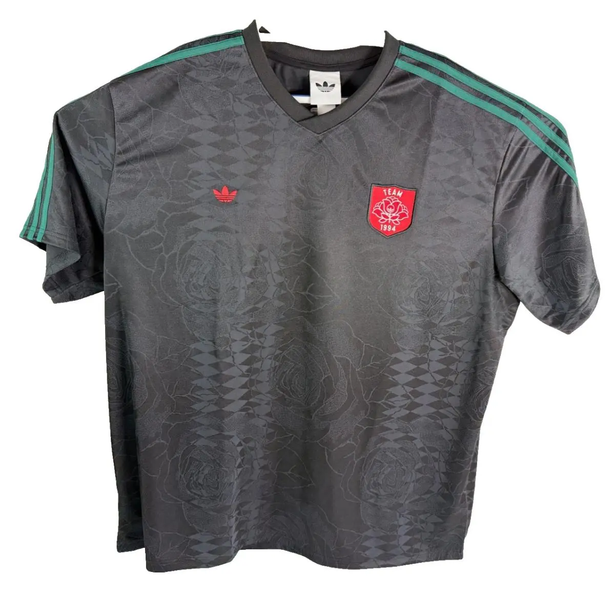 Adidas Team 1994 Roses Soccer Jersey V-neck Black Green Men`s Size 2XL KD0468