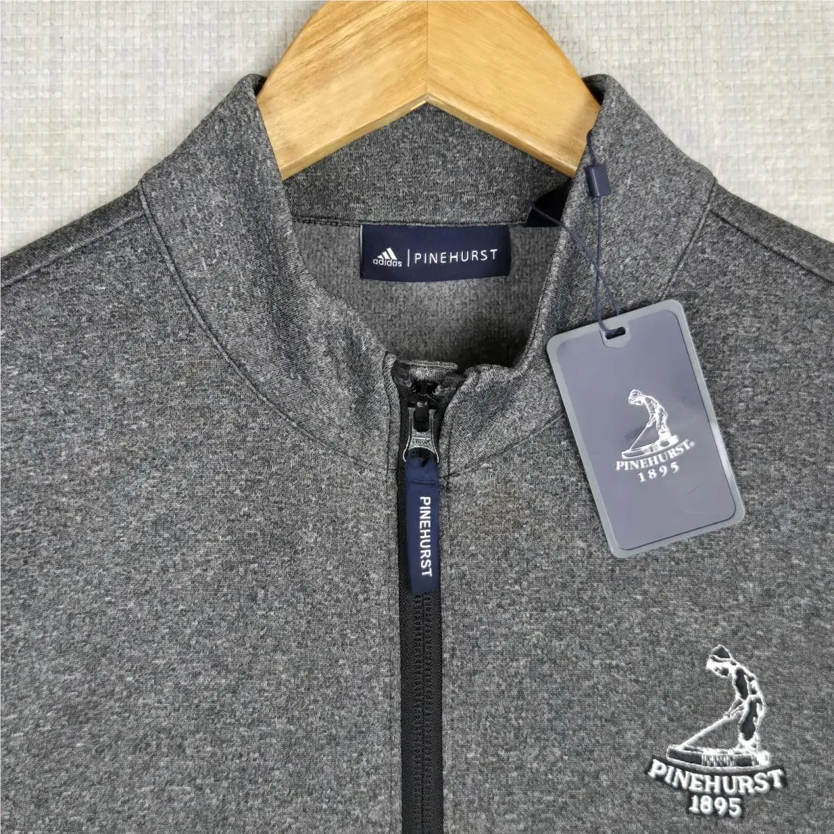 Adidas clothing - wind water golf casual trefoil jacket windbreaker pullover performance men`s size long sleeves sweatshirt performance windshirt 1/4 1/2 quarter half pinehurst golf club north carolina putterboy - Gray 12