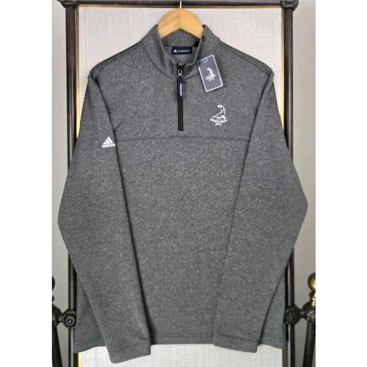 Adidas clothing - wind water golf casual trefoil jacket windbreaker pullover performance men`s size long sleeves sweatshirt performance windshirt 1/4 1/2 quarter half pinehurst golf club north carolina putterboy - Gray 0