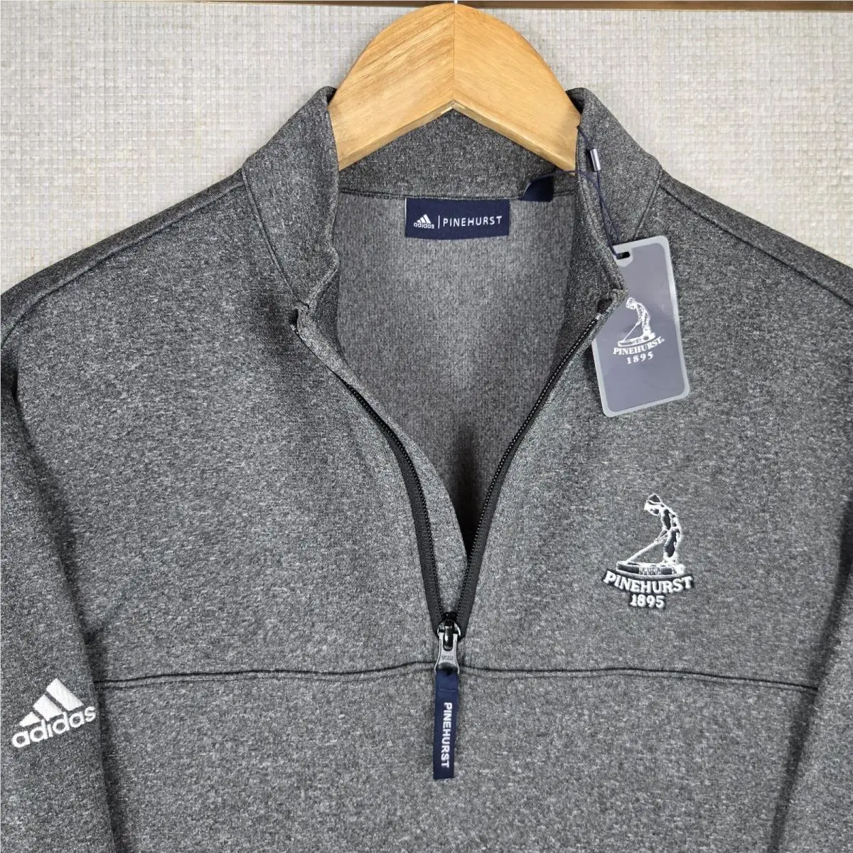 Adidas clothing - wind water golf casual trefoil jacket windbreaker pullover performance men`s size long sleeves sweatshirt performance windshirt 1/4 1/2 quarter half pinehurst golf club north carolina putterboy - Gray 1