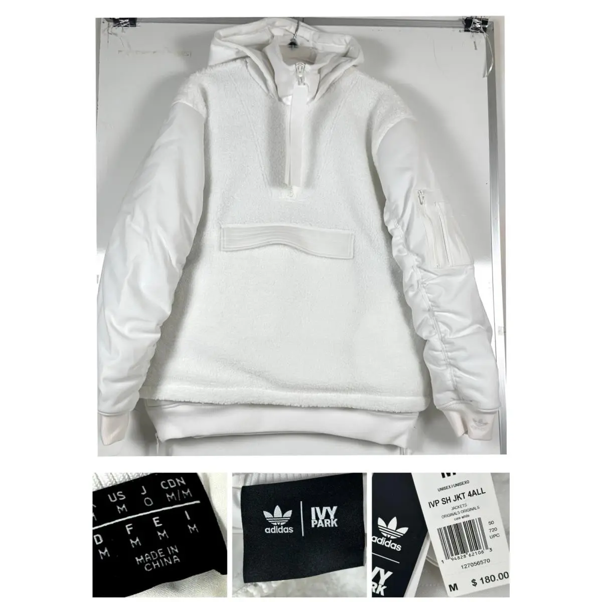 x Ivy Park Icy Park 1/2 Zip Sherpa Jacket White Medium by Adidas