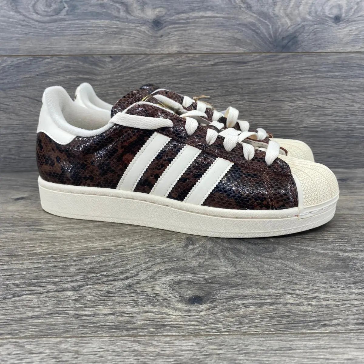 Superstar II W Women 8.5 Brown Snakeskin Animal Print Shell Toe JP8158 by Adidas