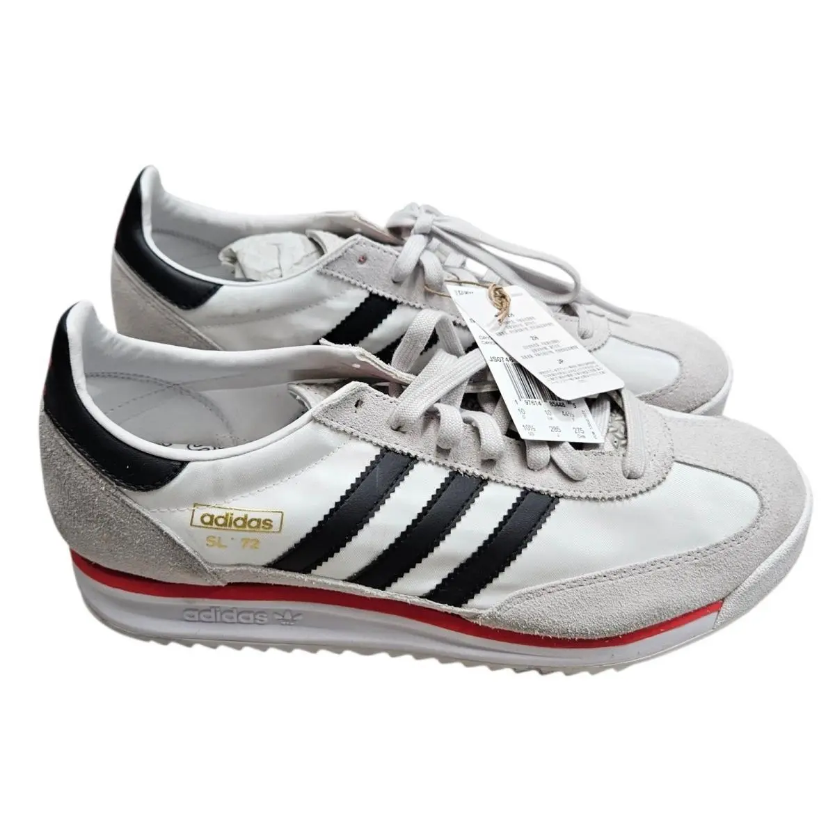 Adidas SL 72 RS Mens 10.5 White Black Red JS0746 Retro Nylon Suede Sneakers