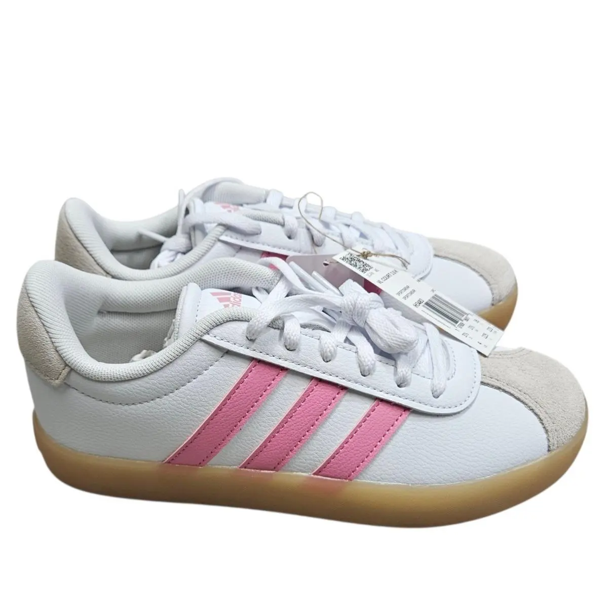 VL Court 3.0 K Kids 4 White Pink Gum Skate Lifestyle Sneakers IH3483 by Adidas
