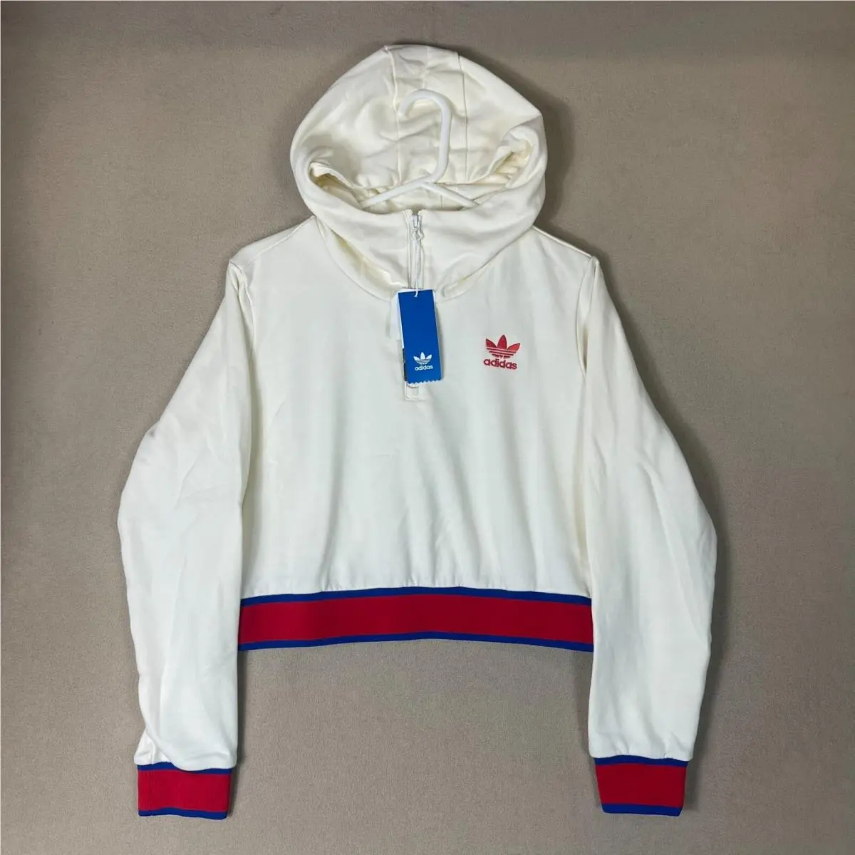 Hoodie Womens Medium White Embroidered Crop Pullover Sweater Adult by Adidas