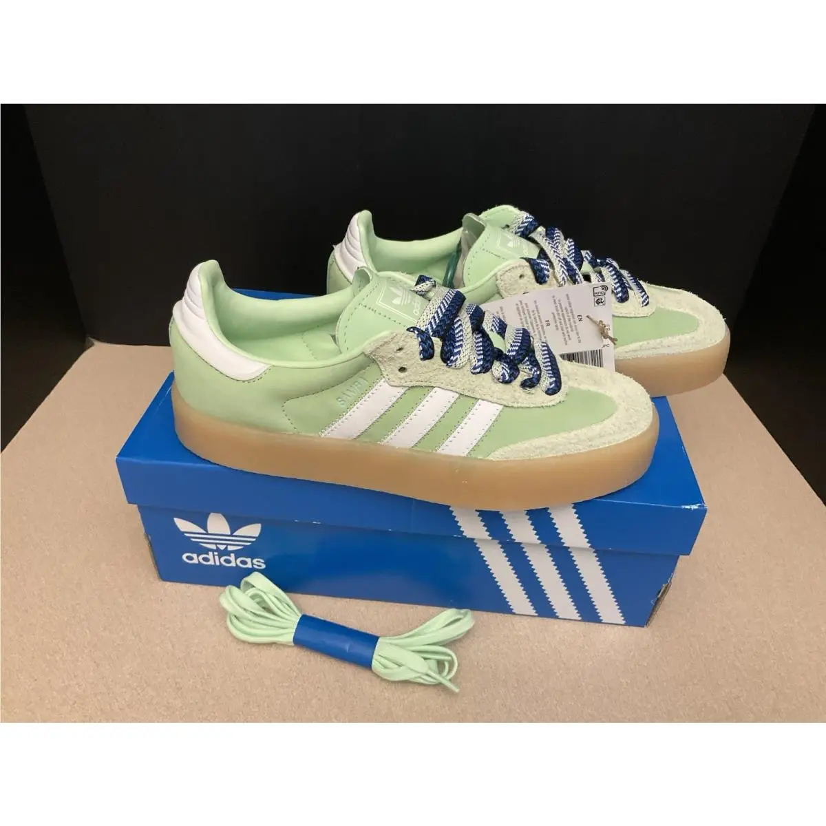 Womens Adidas Sambae Semi Green/white Leather/suede Shoes. Size 7. Awesome