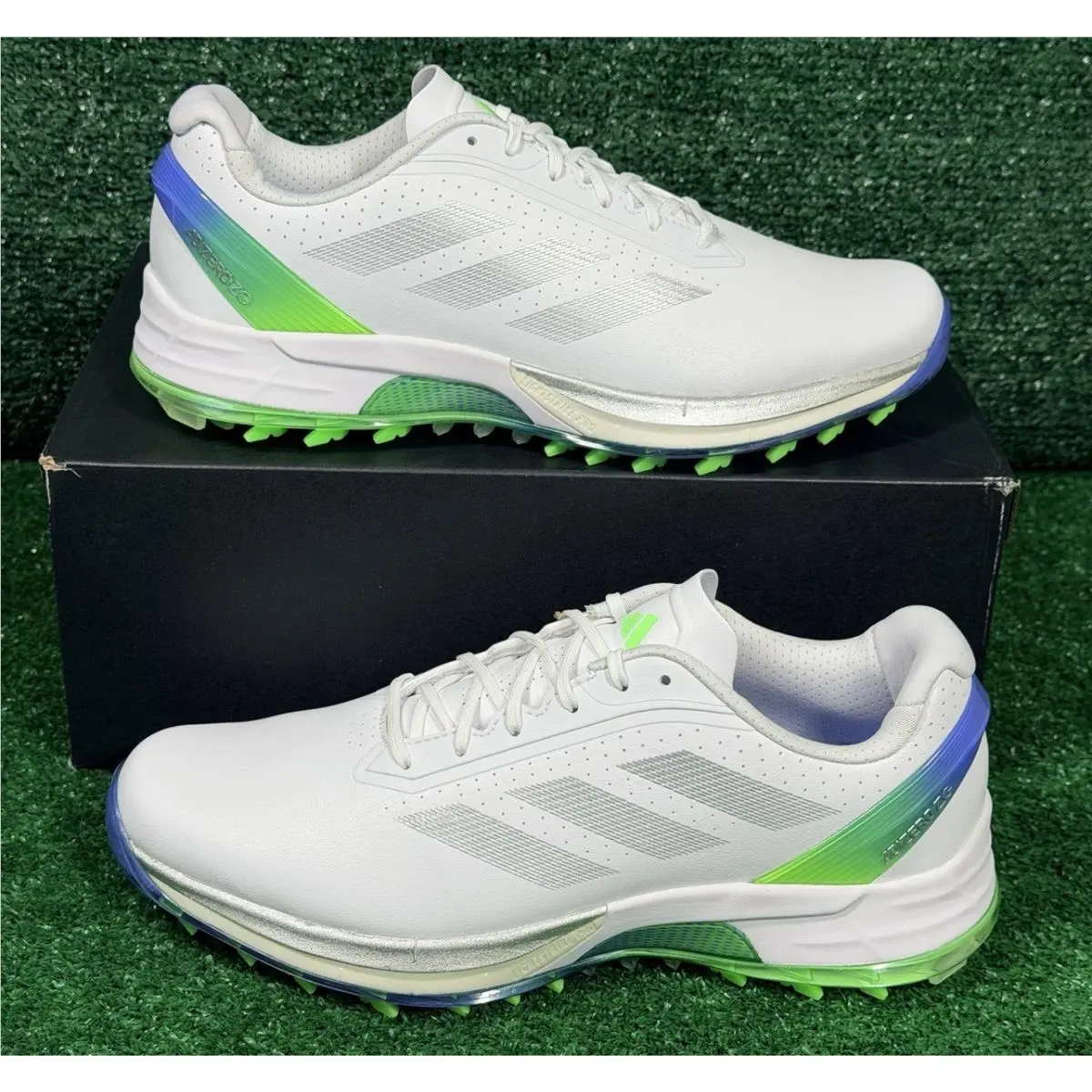 Adizero ZG Spikeless Golf Shoes Men`s 8.5 M White/silver/lime Burst by Adidas