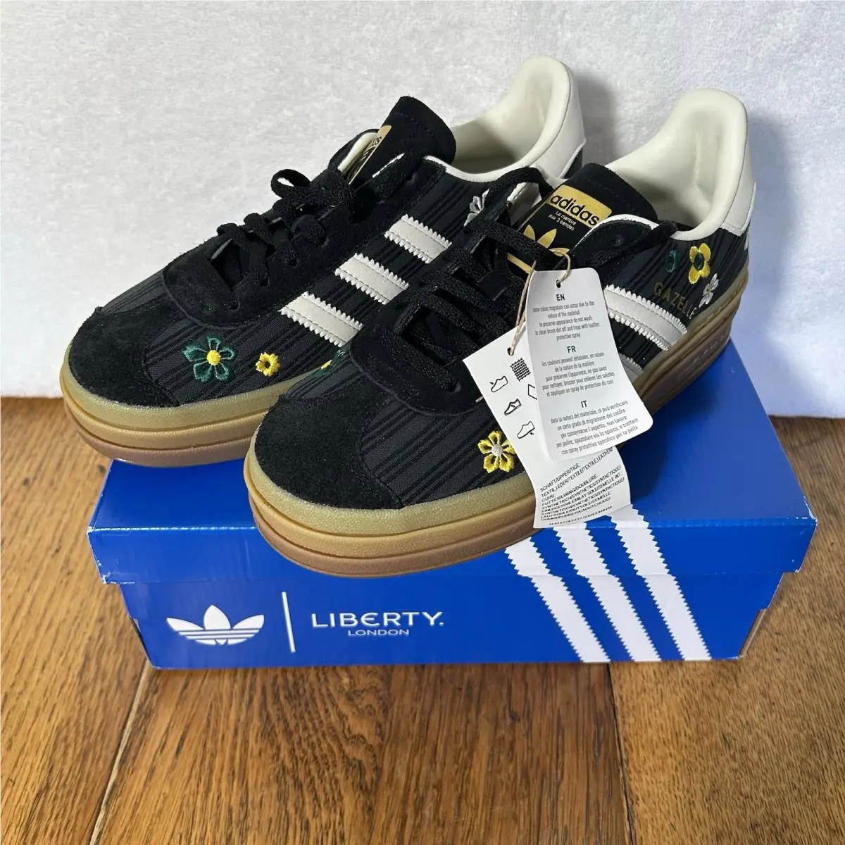 Adidas Womens Size 7 Gazelle Bold Liberty London Platform Core Black Shoes