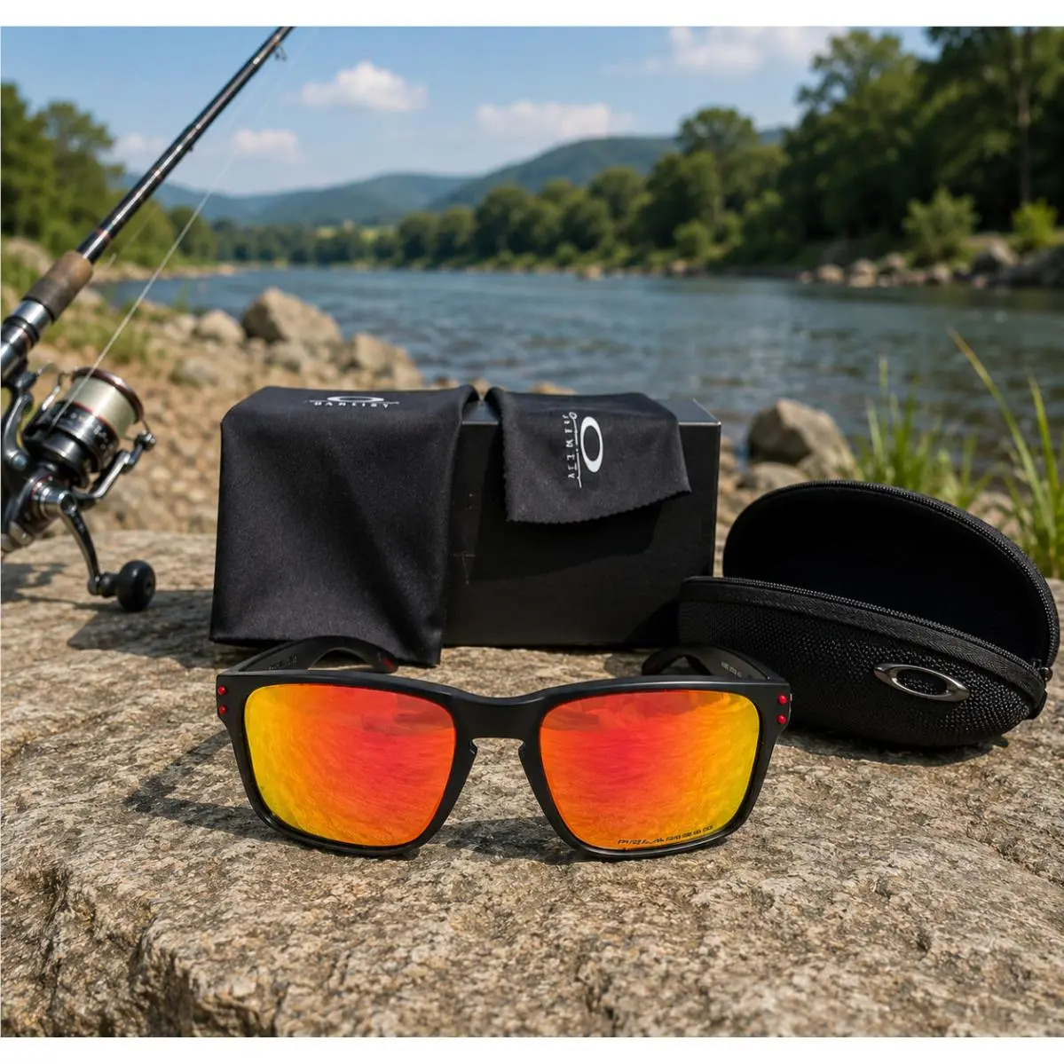 Holbrook Sunglasses Matte Black Frame Fire Red Polarized Lens by Oakley