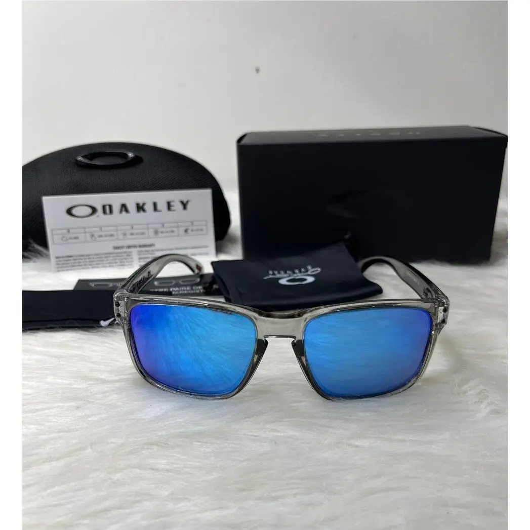 Holbrook Grey Smoke Clear Frame Blue Mirror Polarized Lens Sunglasses UV by Oakley