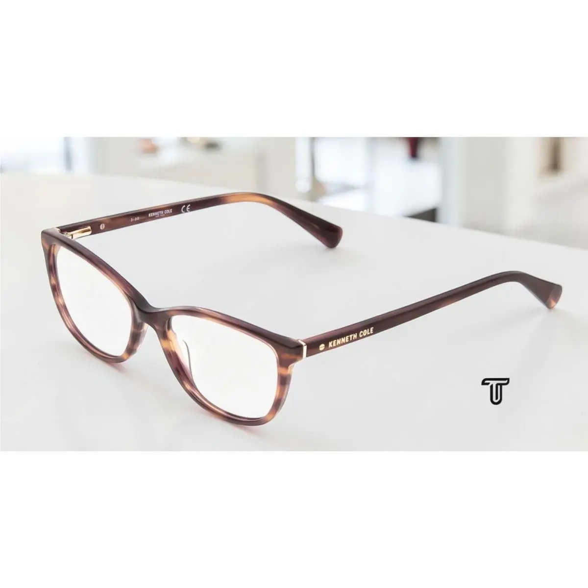 KC0308 062 Brown Horn Clear Lens Plastic 52 mm Women`s Eyeglasses by Kenneth Cole