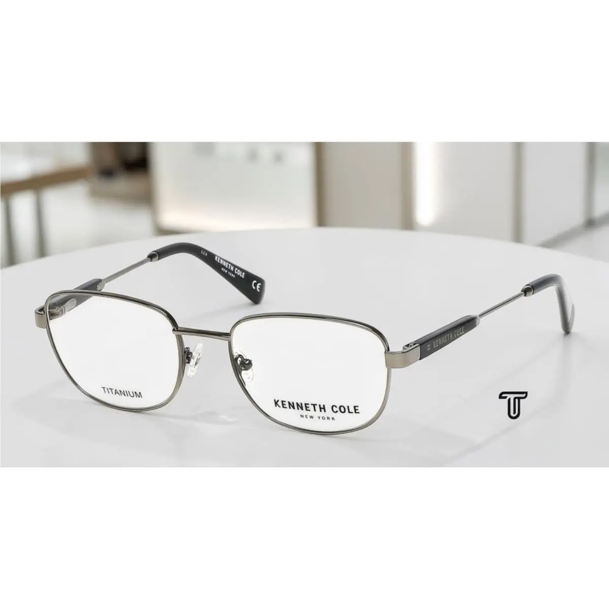 KC0299 008 Shiny Gunmetal Clear Lens Titanium 52mm Men`s Eyeglasses by Kenneth Cole