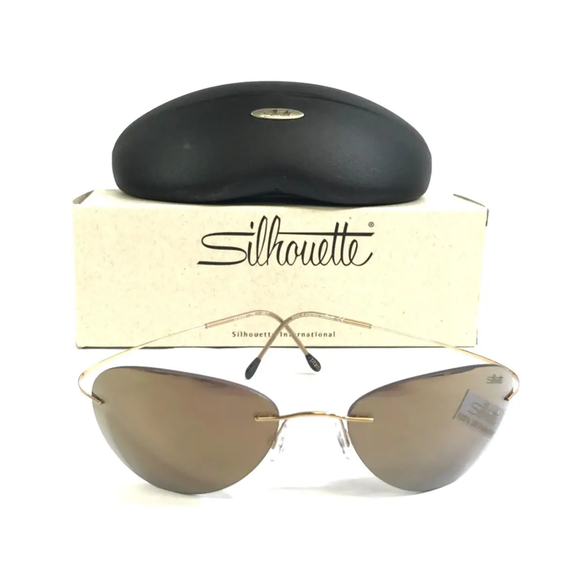 Sunglasses M8568 /25 6072 Gold Rimless Frames with Dark Brown Lenses by Silhouette