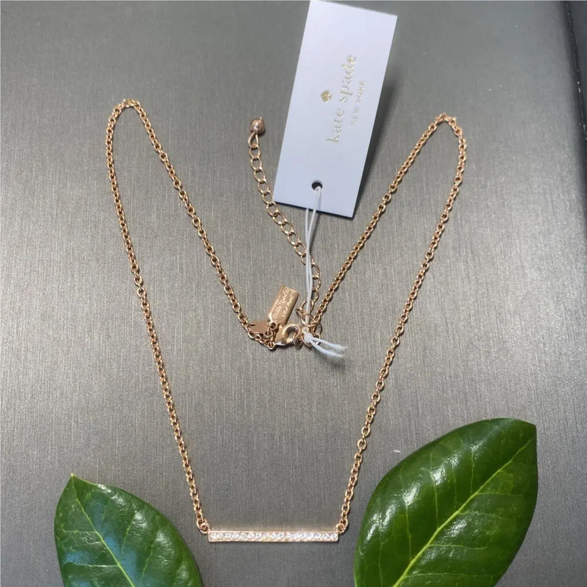 NY Dainty Sparkle Pendant Necklace Rose Gold Plated 16 Choker by Kate Spade