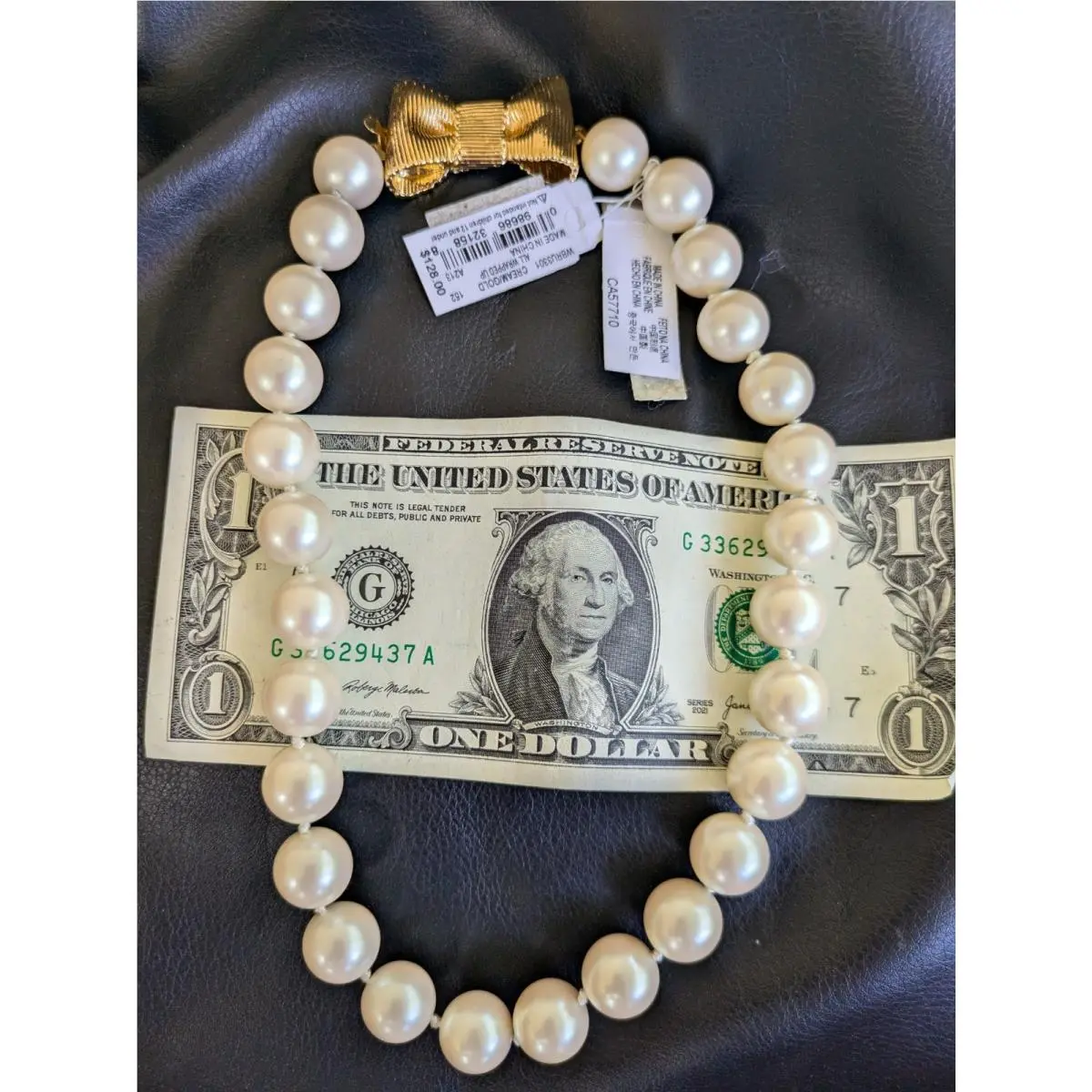 All Wrapped Up Pearl Short Necklace Gold Tone Bow 16 by Kate Spade