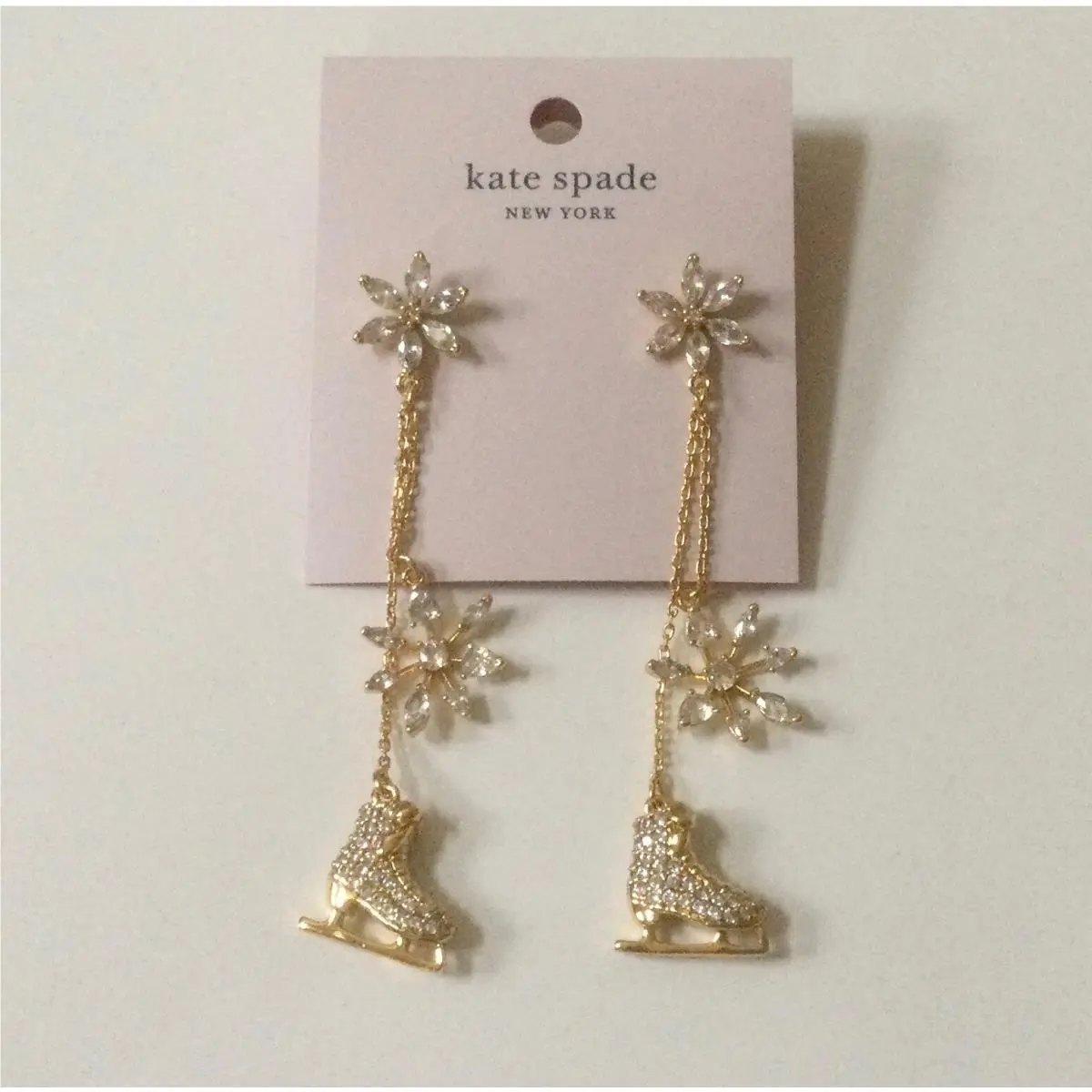 Snow Ice Skate Linear Earrings Clear/gold with Dust Bag by Kate Spade