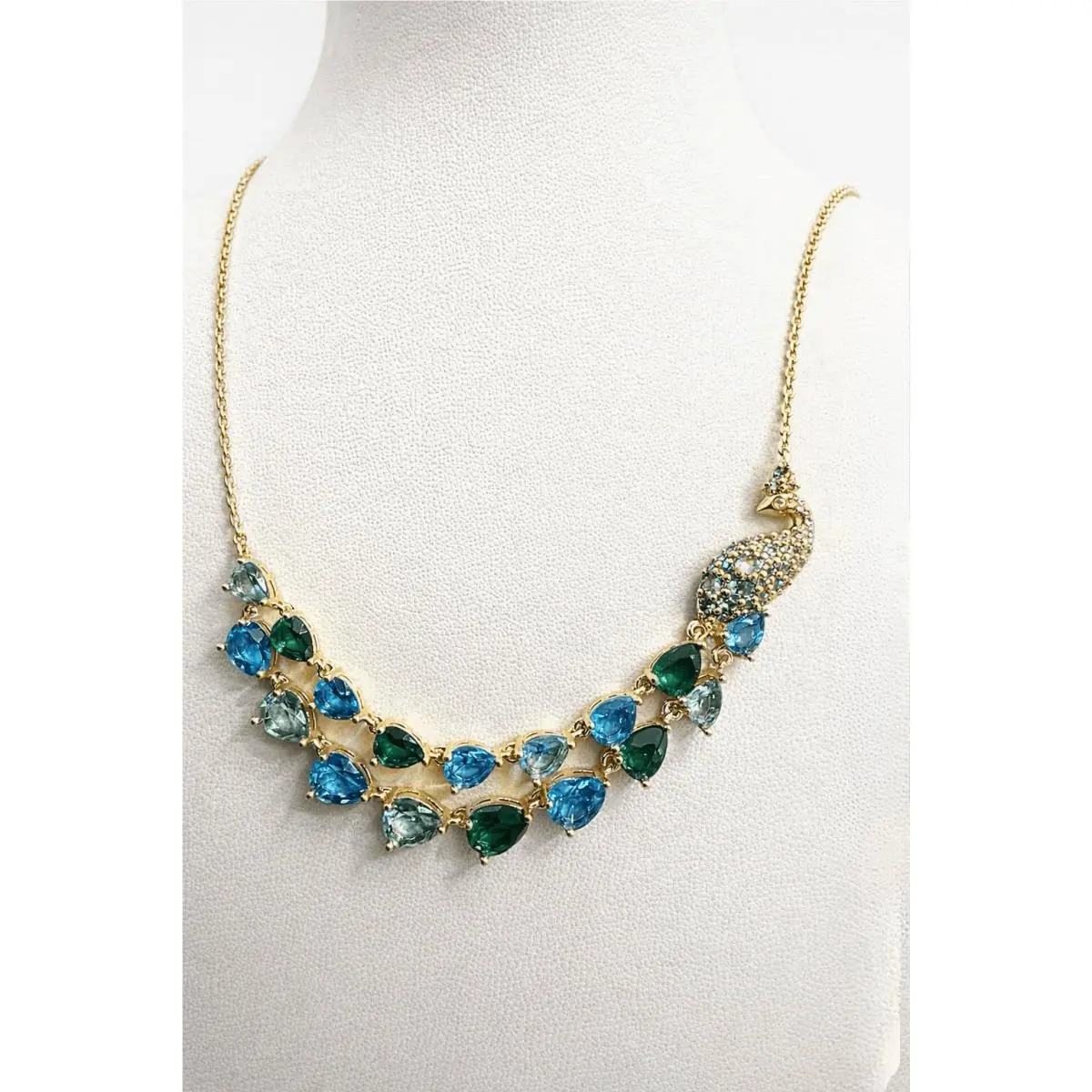 Stunning  Peacock Pendant Gold Necklace Multicolor Teardrop Gems by Kate Spade