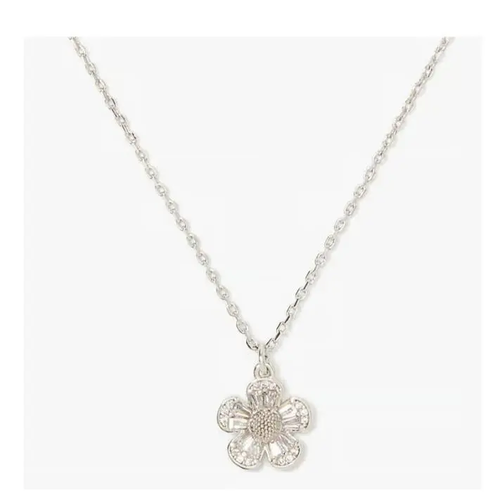 New York Fleurette Pendant Necklace Silver Diamond Flower Retail by Kate Spade