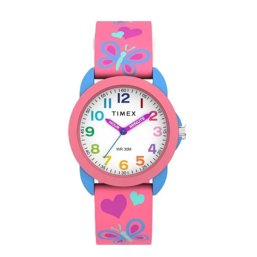 Timex Kids Timex Teacher 30mm Pink Butterfly Silicone Strap TW2Y59700