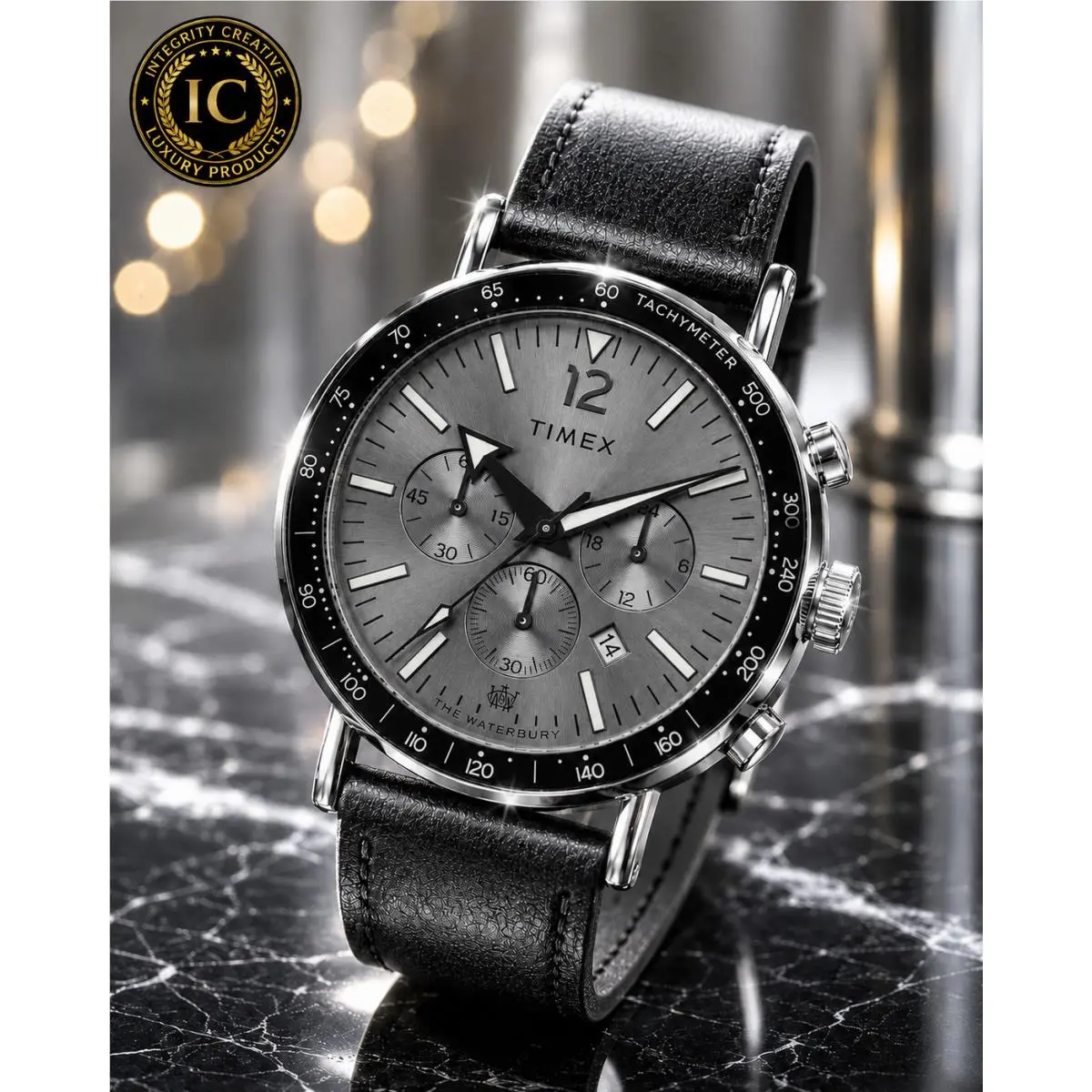 Timex Men`s Watch The Waterbury Quartz Grey Dial Black Leather Strap Wristwatch