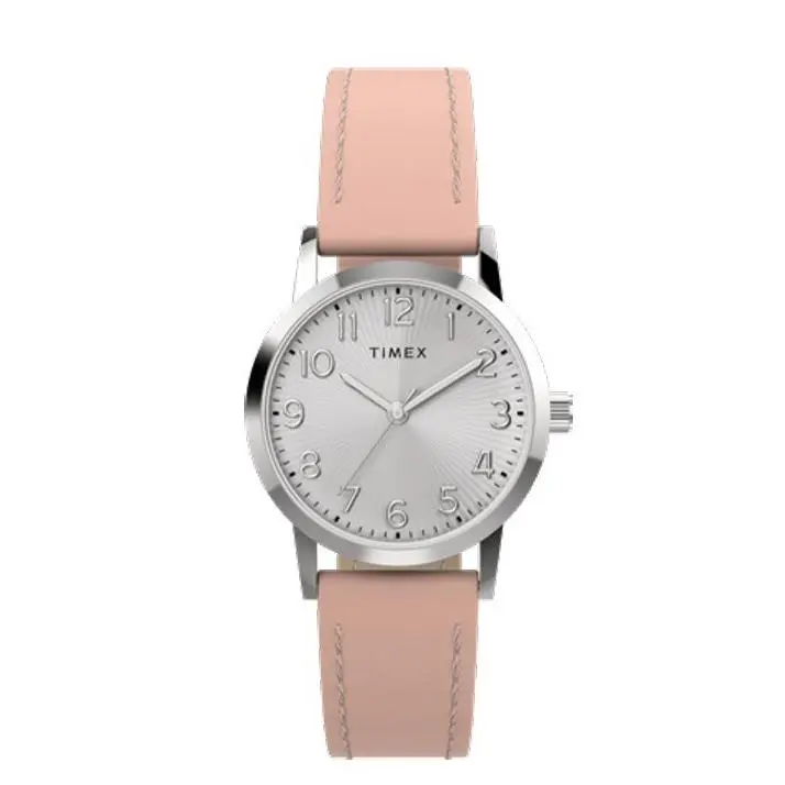Main Street Pink Leather Strap 30mm Silver Dial Women`s Watch TW2Y67000 by Timex