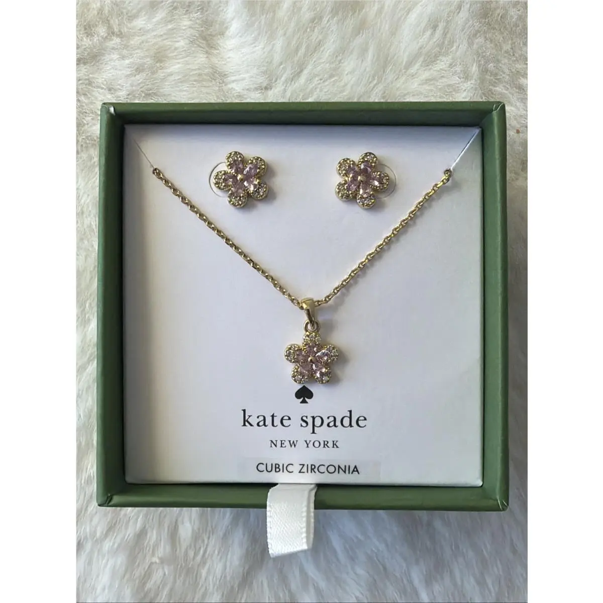 Flower Cubic Zirconia Pendant Necklace Stud Earrings Set by Kate Spade